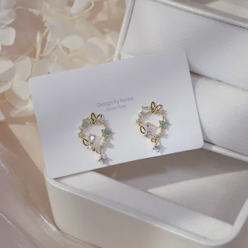 14k Ægte Forgyldt Mode Smykker Crystal Farverige Blomst Udsøgt Søde Øreringe til Kvinde Ferie Fest Elegant Ørering