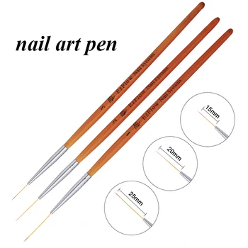 15/20/25mm 3stk Nail Art Pensel Træ-Håndtag franske Linjer Stribe Blomst Maleri Tegning Liner Pen Manicure Værktøj