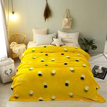 150x200cm varm gul ananas udskrivning fleece tæppe til sofaen bløde smide sengetæppe tæppe dækning på sengen 40