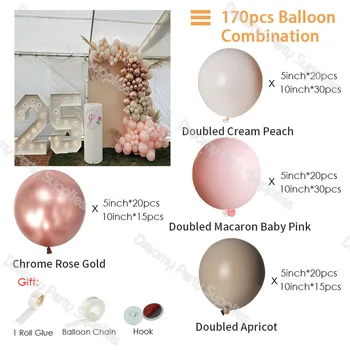 170pcs Fordoblet Balloner Guirlande-Abrikos Blush Baby Pink Ballon Kit Rose Gold Globos Fødselsdag, Baby Shower Fest Indretning af Forbrugsstoffer
