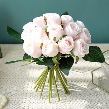 18pcs/masser Kunstig Rose Blomster Buket Silke Steg Blomst til Home Party Dekoration Falske Blomster Jul Blomster