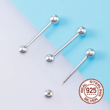 1PC 925 Sterling Sølv Tunge Piercing Tunge Ringe Barbell for Kvinder 16mm Nipple Ring 14G Allergivenlige Piercing Fine Smykker