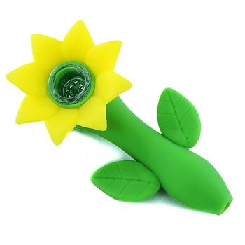 1PC Cool Green Sun Flower Sjove Søde Tobak Rør Silikone Ryger Pibe med Glas Skål Hånd rør Rør til Rygning Tilbehør