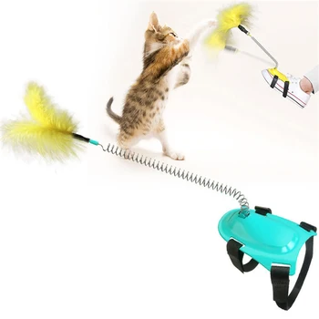 1PC Sjove Interaktive Kat Fjer Legetøj Kreative Mund-iført Modstandsdygtige Foråret Stick Til Killing Katte Uddannelse Puslespil Pet Legetøj