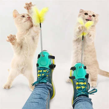 1PC Sjove Interaktive Kat Fjer Legetøj Kreative Mund-iført Modstandsdygtige Foråret Stick Til Killing Katte Uddannelse Puslespil Pet Legetøj