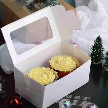 1box Kraftpapir Cupcake Pakning Kasse Med Vindue Pap Kage, Muffin Cookies Candy Box Bryllup, Fest, Fødselsdag, Gave,