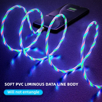 1m Magnetisk Opladning af Mobiltelefon, Kabel-USB Type C Flow Lysende Belysning Data Wire for Samsung, Huawei xiaomi LED Micro Kable C