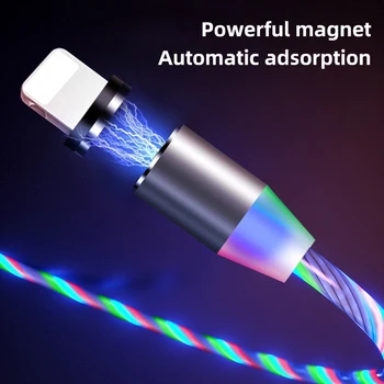 1m Magnetisk Opladning af Mobiltelefon, Kabel-USB Type C Flow Lysende Belysning Data Wire for Samsung, Huawei xiaomi LED Micro Kable C