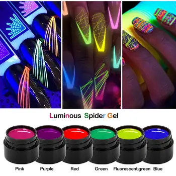 1pc 6Color Lysende Spider Gel, UV Gel Neglelak Glød i Mørke Nail Art Tegning Gel til Linje Neon Fluorescerende Manicure@52-3