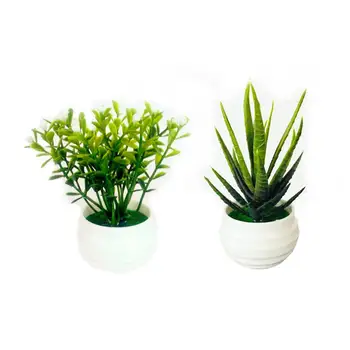 1pc Kunstige Planter Grønne Bonsai Lille Træ Pot Planter Falske Blomst Potteplanter Pynt til boligindretning Håndværk Dekorative Plante