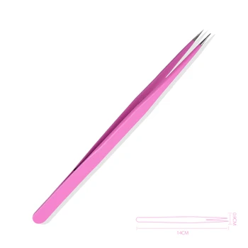1pc Lige Buet Rustfri Stål Tweezer Nail Art Værktøj Pink Nipper til Picker Rhinestone Udsmykning Eyelash Tilbehør