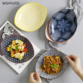 1stk Nordisk keramik salat med frugt snack tallerken kreative service Japansk stil oliven plade uregelmæssige keramisk plade