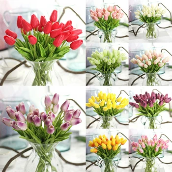 1stk Tulip Kunstige Blomster Rigtige touch artificiales Buket Blomster Til Hjemmet Gave Bryllup Dekorative Falske Blomster Engros
