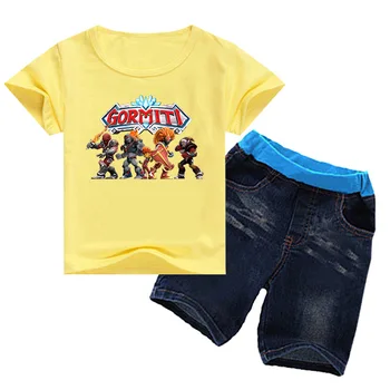 2-16Y Seje Drenge og Sommer Tøj Kids Fashion Gormiti T-Shirt Denim Jeans Shorts Sæt 2stk Buksetrold Piger, Tøj til Børn Tøj