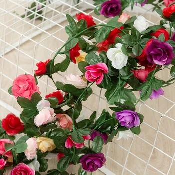 2,2 M Rose Blomster Kunstig Blomst Rattan Haven Udendørs Home Decor Kunstige Planter Silke Falske Krans til Bryllup Dekoration