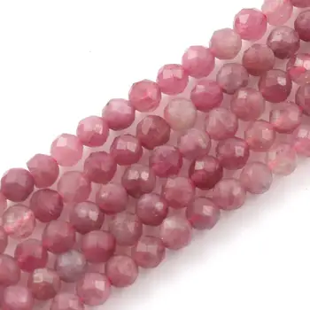 2/3/4mm Naturlig Facetslebet Pink Turmalin Små Runde Afsnit Sten Perler Charms Armbånd Halskæde DIY Til smykkefremstilling af Forbrugsstoffer