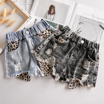 2-9T Leopard Jeans Shorts Til Piger Buksetrold Barn, Baby Tøj, Mode Sommer Huller Kvaster Denim Shorts Elegante Uregelmæssige Varme