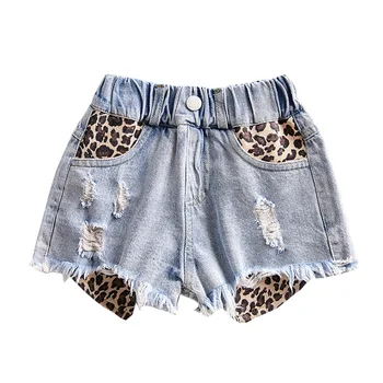 2-9T Leopard Jeans Shorts Til Piger Buksetrold Barn, Baby Tøj, Mode Sommer Huller Kvaster Denim Shorts Elegante Uregelmæssige Varme