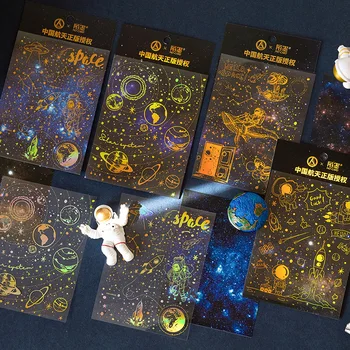 2 Ark/Pakke Gylden Farve Astronaut Rejse Galaxy Univers Kreative Dekorative Sticker Planner Dagbog Børn Gave