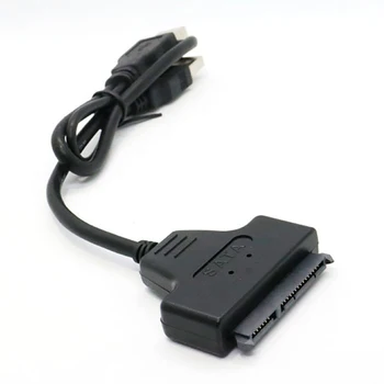 2-Porte Sort USB 2.0 til SATA-22-Pin 7+15-Pin Adapter Kabel (2,5