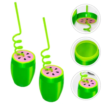 2 Sæt Kreative Vandmelon Design Cup Bærbare Kop med Sugerør (Grøn)