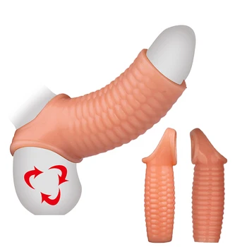 2 Typer Silikone Penis Hylster Genanvendelige Kondomer Høj Elasticitet Extender Penisforlænger Cock Ring Forsinkelse Sex Legetøj Til Mænd