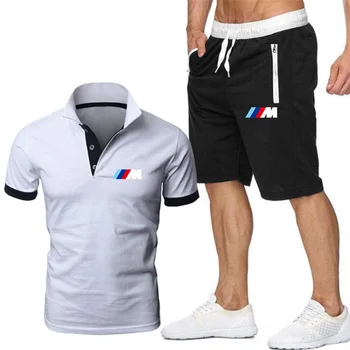 2 delt Sæt Mænds BMW T-shirt, Shorts om Sommeren Polo kortærmet Bukser Tynd Bukser, Sportstøj Mænds Basketball Shirt