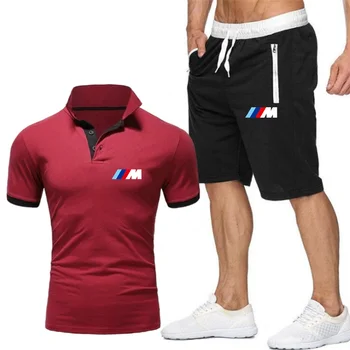2 delt Sæt Mænds BMW T-shirt, Shorts om Sommeren Polo kortærmet Bukser Tynd Bukser, Sportstøj Mænds Basketball Shirt