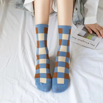 2 stk =1 par Forår Sommer koreanske Ny dame Sokker Ins England Grid Mode sokker Sokker Kvinder