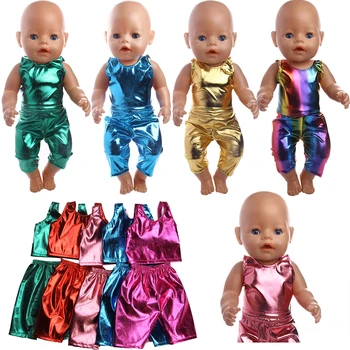 2 stk/Sæt Læder Korte Ærmer + Bukser Til 18 Tommer American Doll Girl & 43 Cm Født Baby,Vores Generation Dukke Tøj,Pige Toy Gave