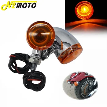 2 x Universal Motorcykel Amber & Chrome Mini Bullet LED blinklys Indikatorer Lys Til Harley Chopper Cruiser Bobber Honda