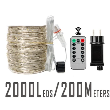200Meters 2000LEDs LED Fe String Lys Jul, Ramadan Holiday Party Bryllup Garland Dekoration Lys til Udendørs
