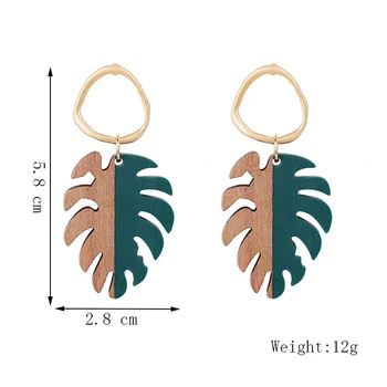 2019 Boho Geometriske Kawaii Grønne Blade Træ-Akryl Øreringe Til Kvinder Vintage Søde Røde Harpiks, Træ Dråbe Øreringe Koreanske Smykker