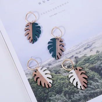 2019 Boho Geometriske Kawaii Grønne Blade Træ-Akryl Øreringe Til Kvinder Vintage Søde Røde Harpiks, Træ Dråbe Øreringe Koreanske Smykker