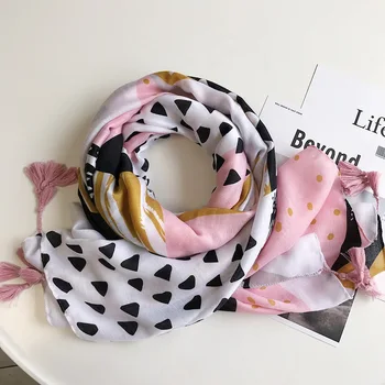 2019 Kvinder Bomuld Geometri Print Silke Tørklæder Og Sjaler Lang Polka Dot Print Wrap Hijab eller Tørklæde 10stk/masse Gratis Fragt