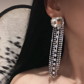 2019 Nye skinnende Krystal Rhinestone Lange Frynser Drop Heart Øreringe Asymmetri erklæring earings mode smykker accesorios mujer