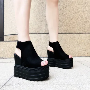 2019 sommeren nye koreanske fisk munden kvinders sko i kile med øget kvindelige sandaler muffins bunden tyk Roman sko