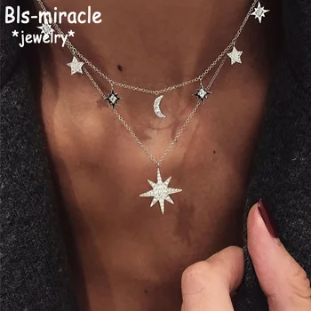 2020 Boho Mode Crystal Sun Moon Stars Vedhæng Halskæder Til Kvinder Vintage Nye Halskæde I Guld Multilayer Kvindelige Smykker Gave