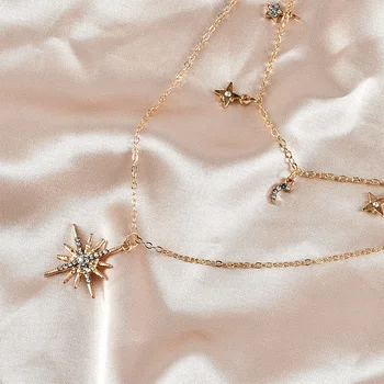 2020 Boho Mode Crystal Sun Moon Stars Vedhæng Halskæder Til Kvinder Vintage Nye Halskæde I Guld Multilayer Kvindelige Smykker Gave