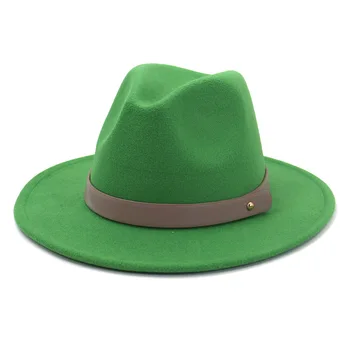 2020 Hot Sell British Classic Feodra Hat Fall Winter Wide Brim Læder Bælte Grøn Hvid Pink Camel Cowboy Hat og Caps