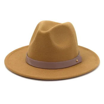 2020 Hot Sell British Classic Feodra Hat Fall Winter Wide Brim Læder Bælte Grøn Hvid Pink Camel Cowboy Hat og Caps
