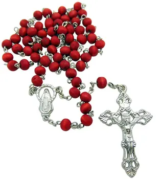 2020 Katolske Stil Pave Franciscus Røde Træ Rosenkrans Perler JESUS Kors Halskæde Katolske Mode Religiøse Smykker