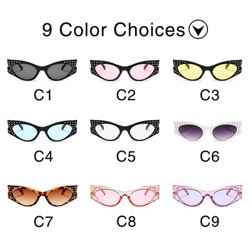 2020 Kvinder Luksus Brand Cat Eyes Solbriller Mode Rhinestone Lille Ramme Sol Briller Damer Klare Lyserøde Briller Kvindelige UV400