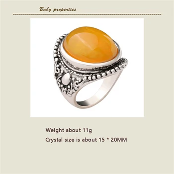 2020 Mode Vintage Etniske Sten Ringe Kvinder Smykker Sølv Ring Kvindelige Bryllup Løftet Ringe Kvinder Yellow Stone Ring Femme