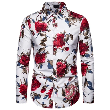 2020 Mænds Slim fit Blomst Trykte Shirts Mandlige Korte Ærmer Blomstret Skjorte Mænd Basic Toppe Afslappet Plus Size Shirts