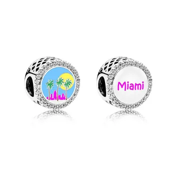 2020 Nye Mode 925 Sølv Florida Eksklusive Beach Sunset Miami, Palm,Fleur-de-Lis CharmTree DIY Oprindelige Kvinder Smykker Gave