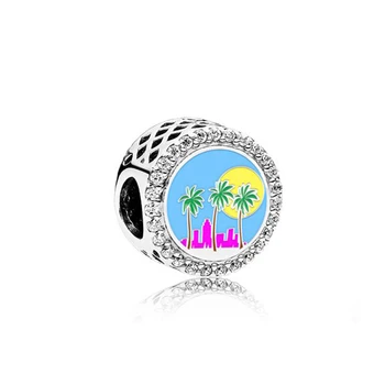 2020 Nye Mode 925 Sølv Florida Eksklusive Beach Sunset Miami, Palm,Fleur-de-Lis CharmTree DIY Oprindelige Kvinder Smykker Gave