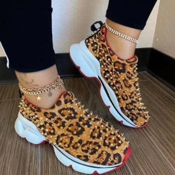 2020 Sneakers Kvinder Vulkaniseret Kvinde Nitte Sko Kvindelige Platform Kiler Kvinder Leopard Afslappet Slip Ladies På Fodtøj Plus Szie