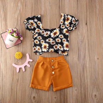 2020 Sommer baby pige tøj sæt Blomster print kortærmet top-pladsen krave ensfarvet bukser sommer tøj tøj