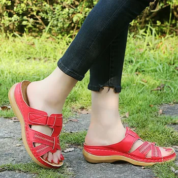 2020 Sommeren Kvinder Kile Sandaler Premium Ortopædisk Åben Tå Sandaler Vintage Anti-slip Læder Casual Kvindelige Platform Retro Sko